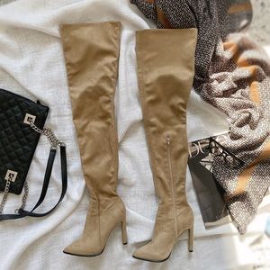 Jeffrey Campbell nude/beige over-the-knee boots, size 6.5.